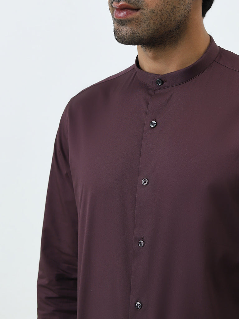 WES Formals Purple Slim-Fit Cotton Blend Shirt