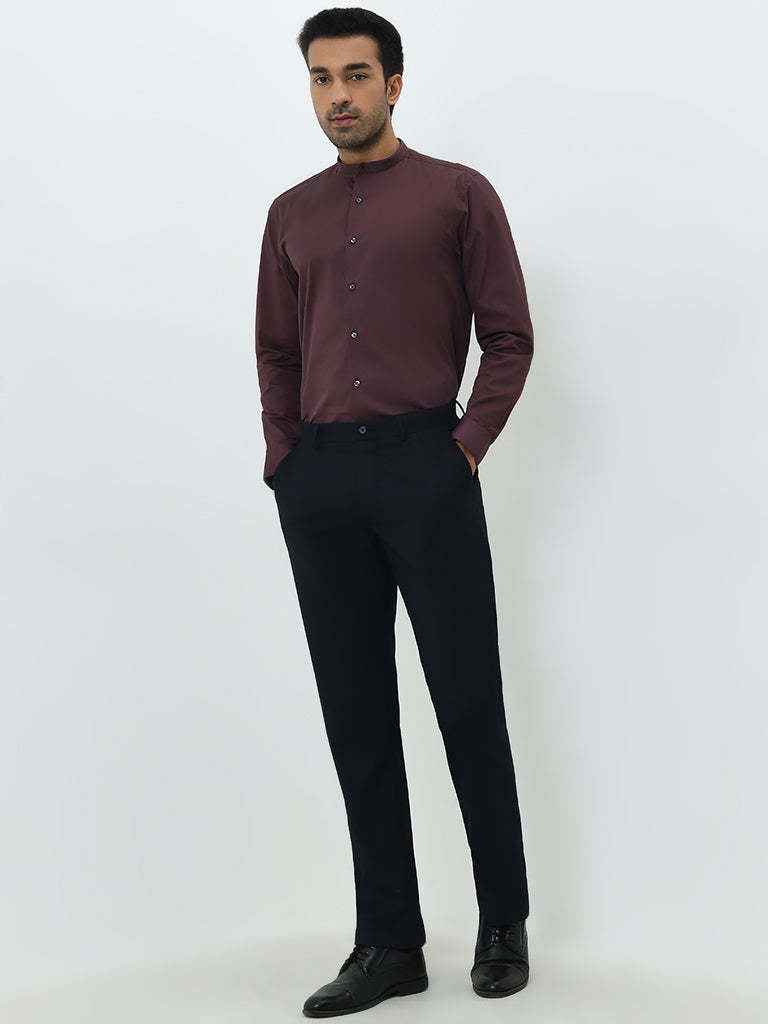 WES Formals Purple Slim-Fit Cotton Blend Shirt