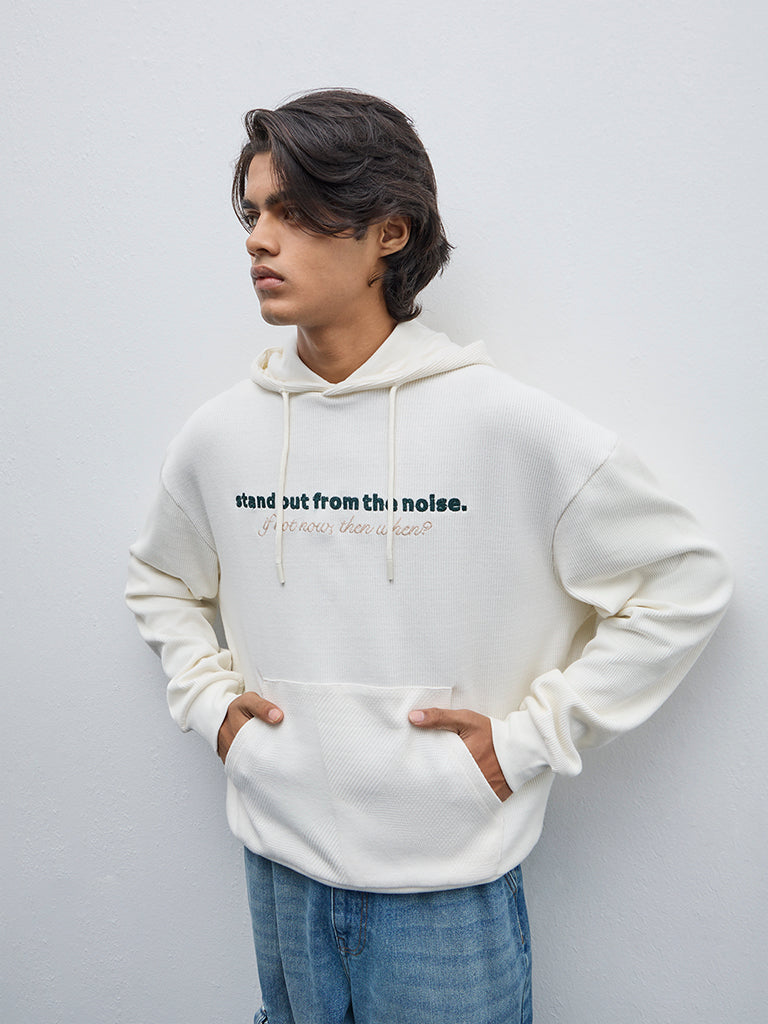 Nuon Off-White Text Design Relaxed-Fit Sweatshirt