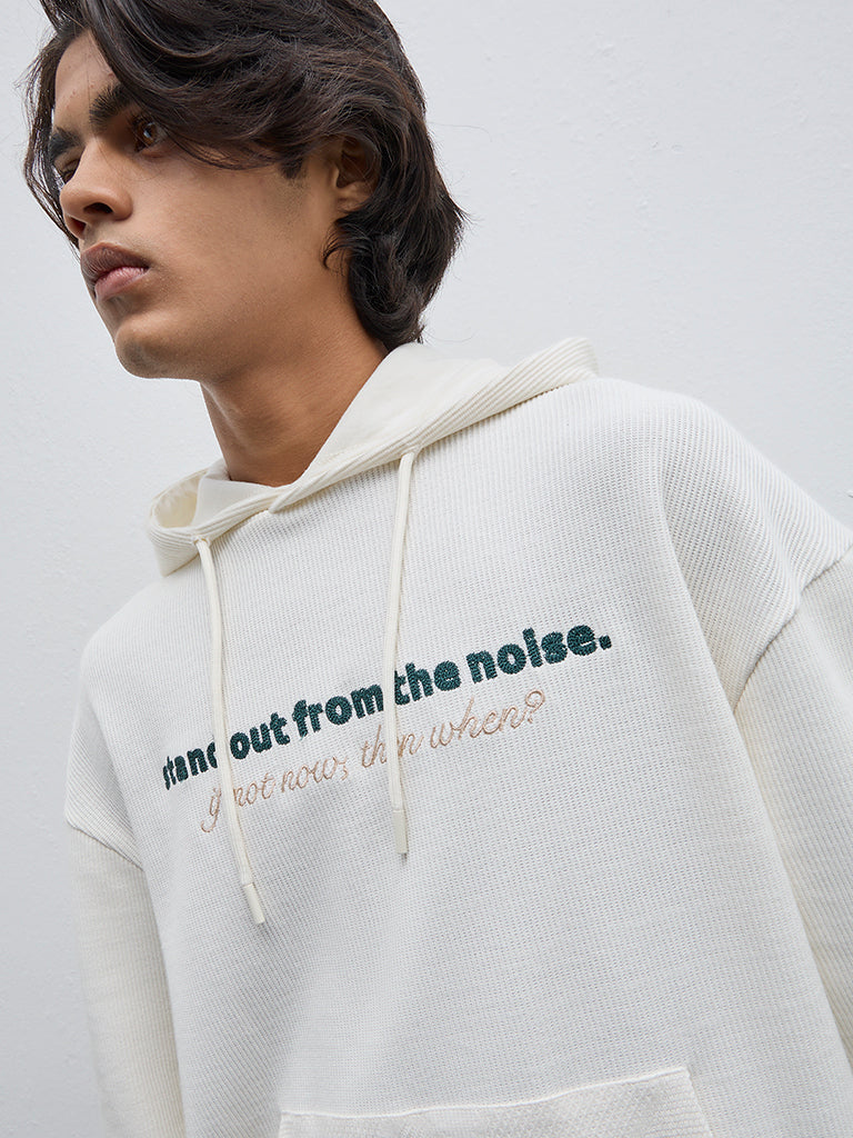 Nuon Off-White Text Design Relaxed-Fit Sweatshirt