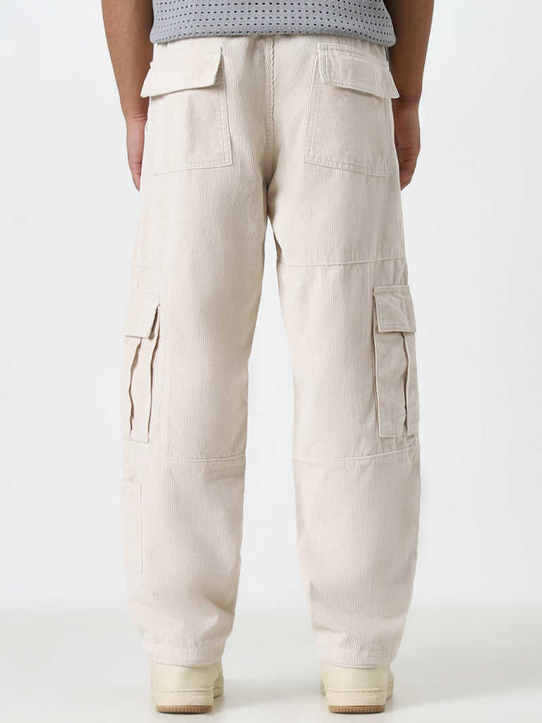 Buy Nuon Off-White Relaxed-Fit Mid-Rise Corduroy Cotton Chinos from ...