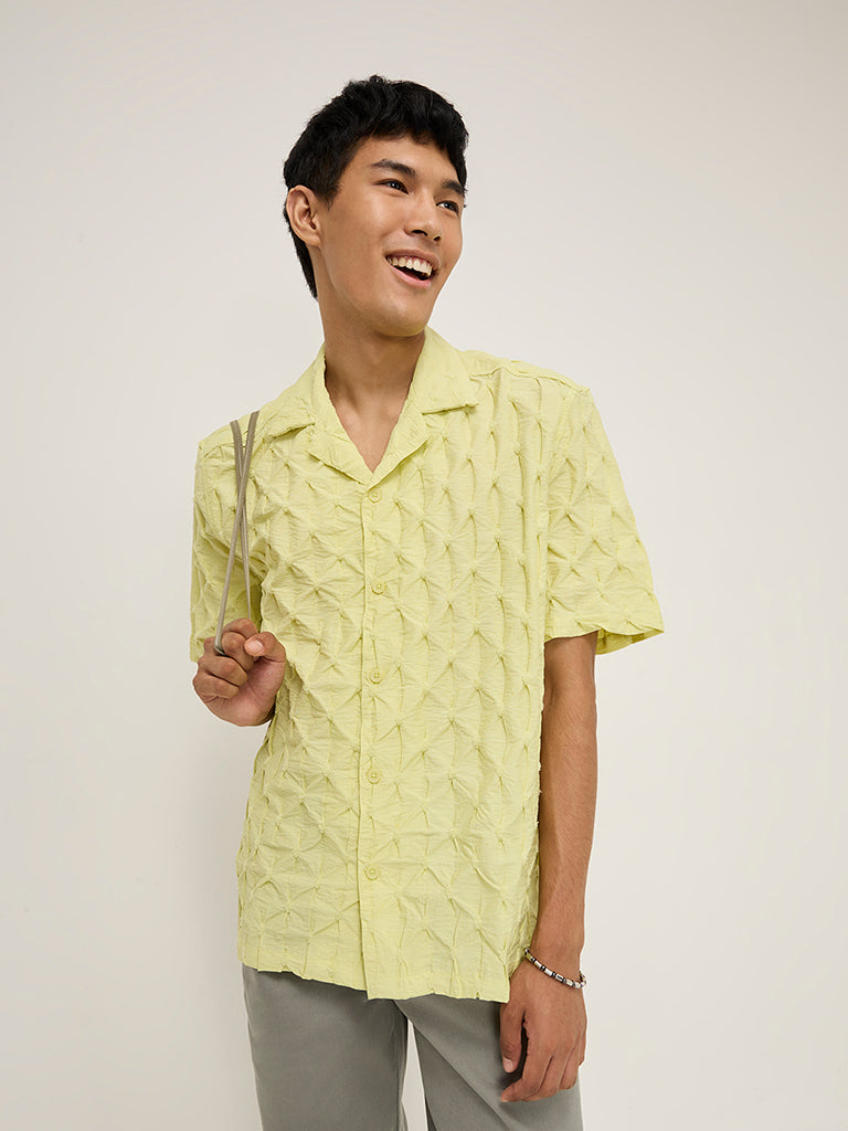 Nuon Lime Self-Textured Relaxed-Fit Cotton Shirt