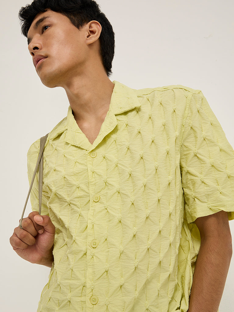 Nuon Lime Self-Textured Relaxed-Fit Cotton Shirt