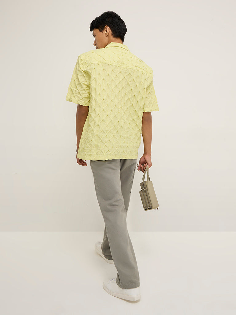 Nuon Lime Self-Textured Relaxed-Fit Cotton Shirt