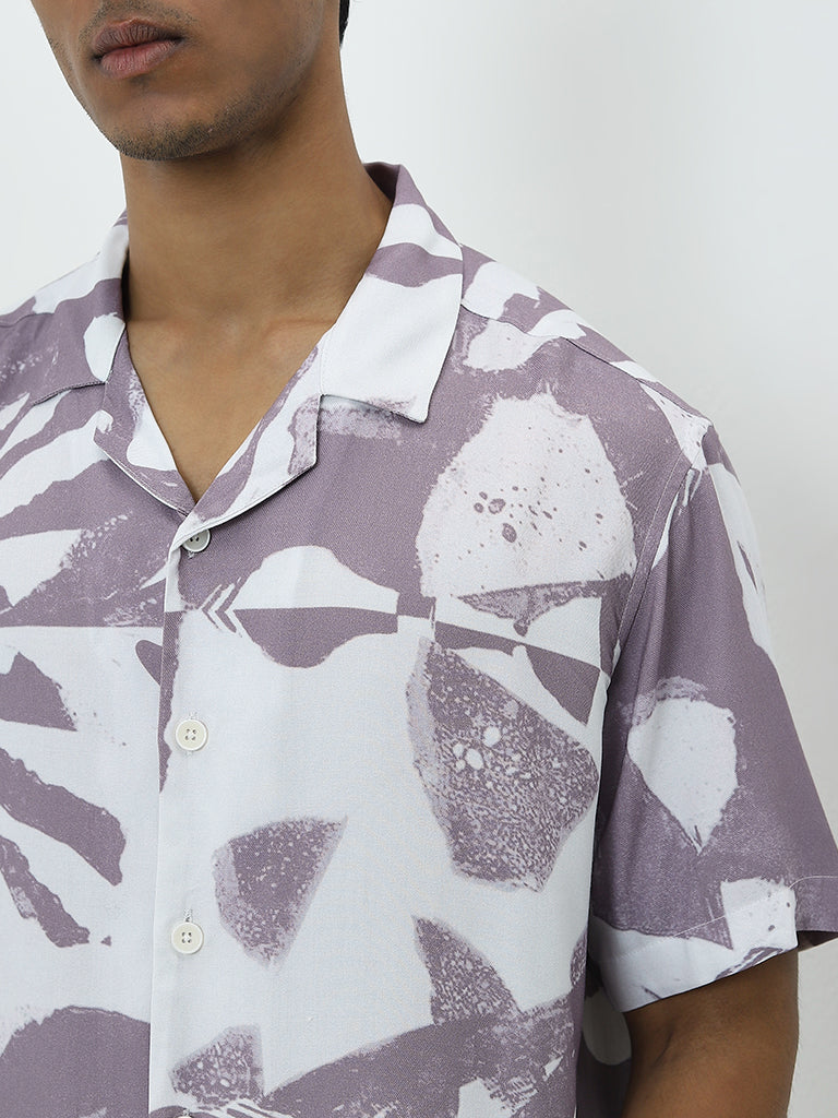 Nuon Mauve Abstract Print Relaxed-Fit Shirt