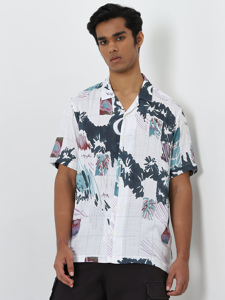 Nuon White Printed Relaxed-Fit Shirt