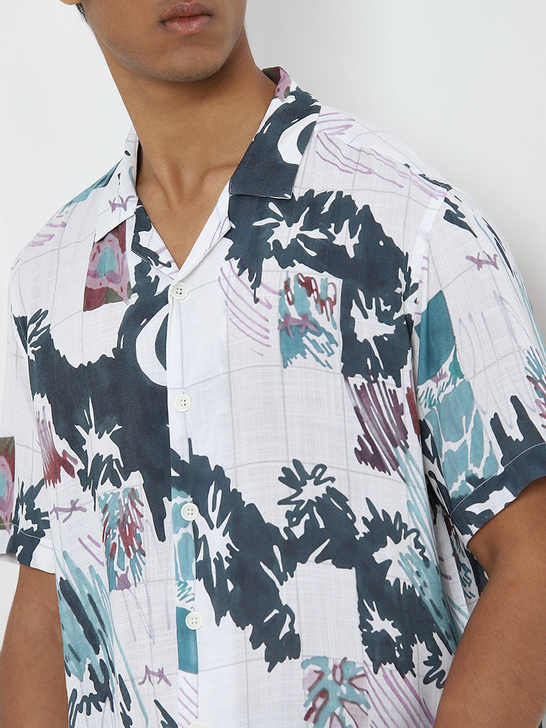 Nuon White Printed Relaxed-Fit Shirt