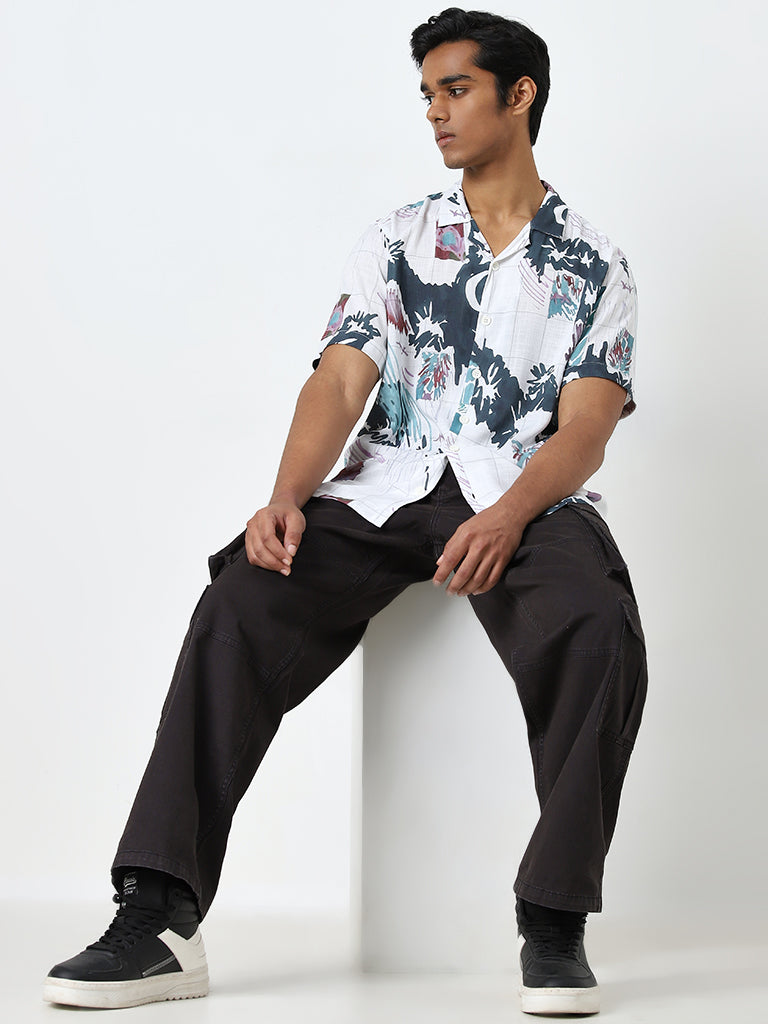 Nuon White Printed Relaxed-Fit Shirt