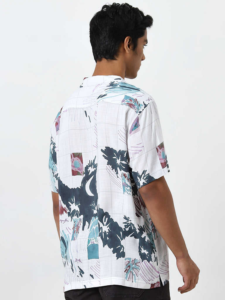 Nuon White Printed Relaxed-Fit Shirt