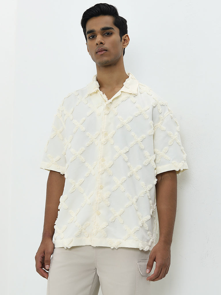 Nuon Cream Textured Relaxed-Fit Cotton Shirt