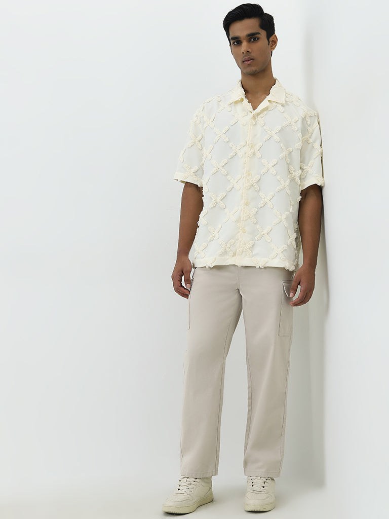 Nuon Cream Textured Relaxed-Fit Cotton Shirt