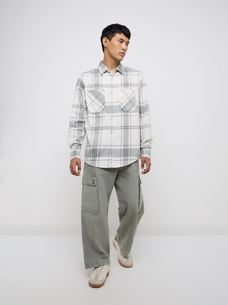 Nuon Sage Checkered Relaxed-Fit Cotton Shirt