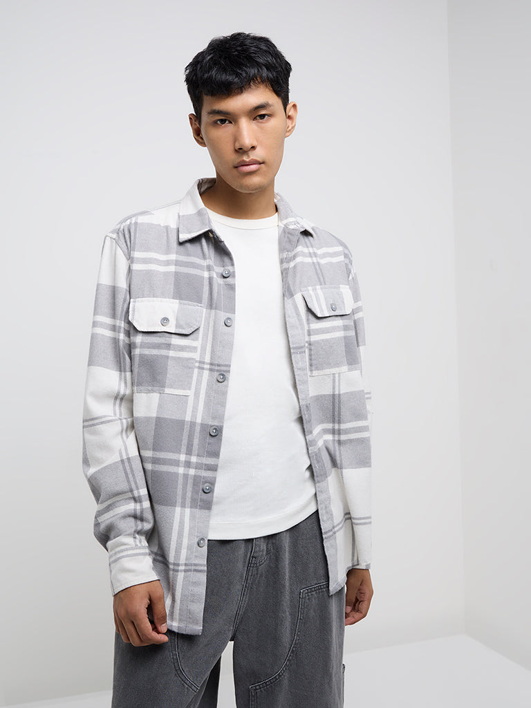 Nuon Grey Checks Design Relaxed-Fit Shirt