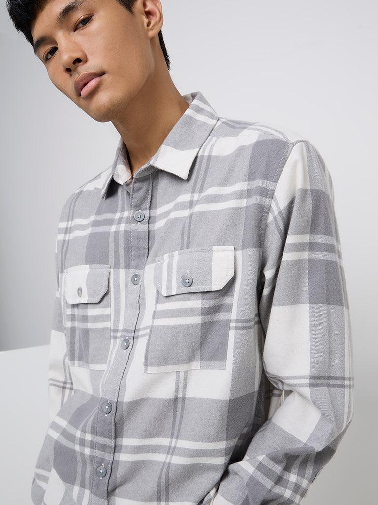 Nuon Grey Checks Design Relaxed-Fit Shirt