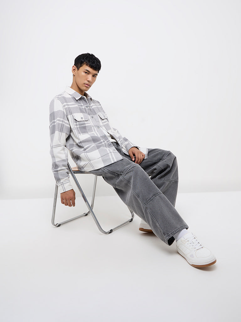 Nuon Grey Checks Design Relaxed-Fit Shirt