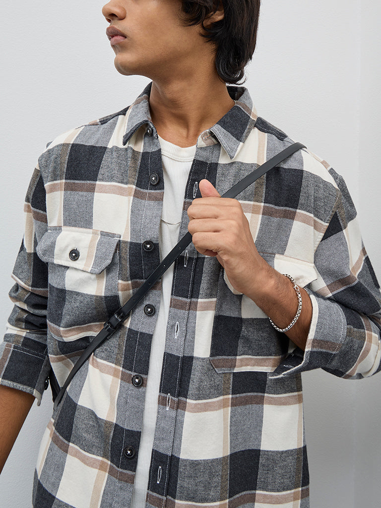 Nuon Charcoal Checkered Relaxed-Fit Shirt