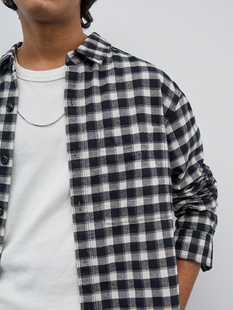 Nuon Charcoal Checkered Relaxed-Fit Shirt