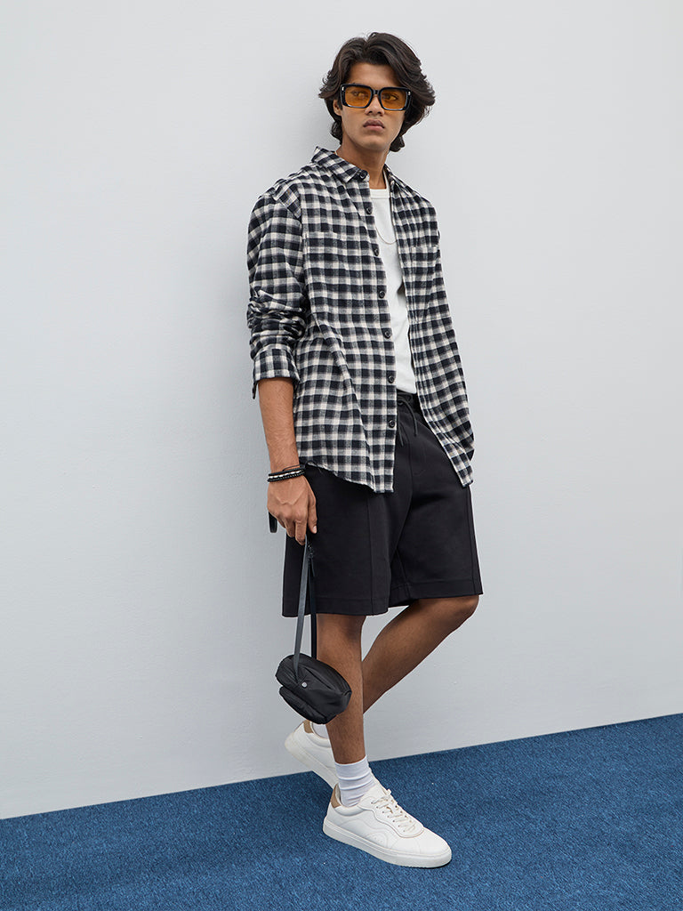 Nuon Charcoal Checkered Relaxed-Fit Shirt