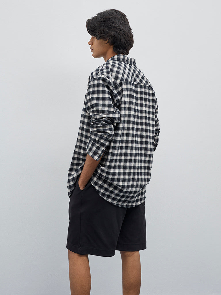 Nuon Charcoal Checkered Relaxed-Fit Shirt