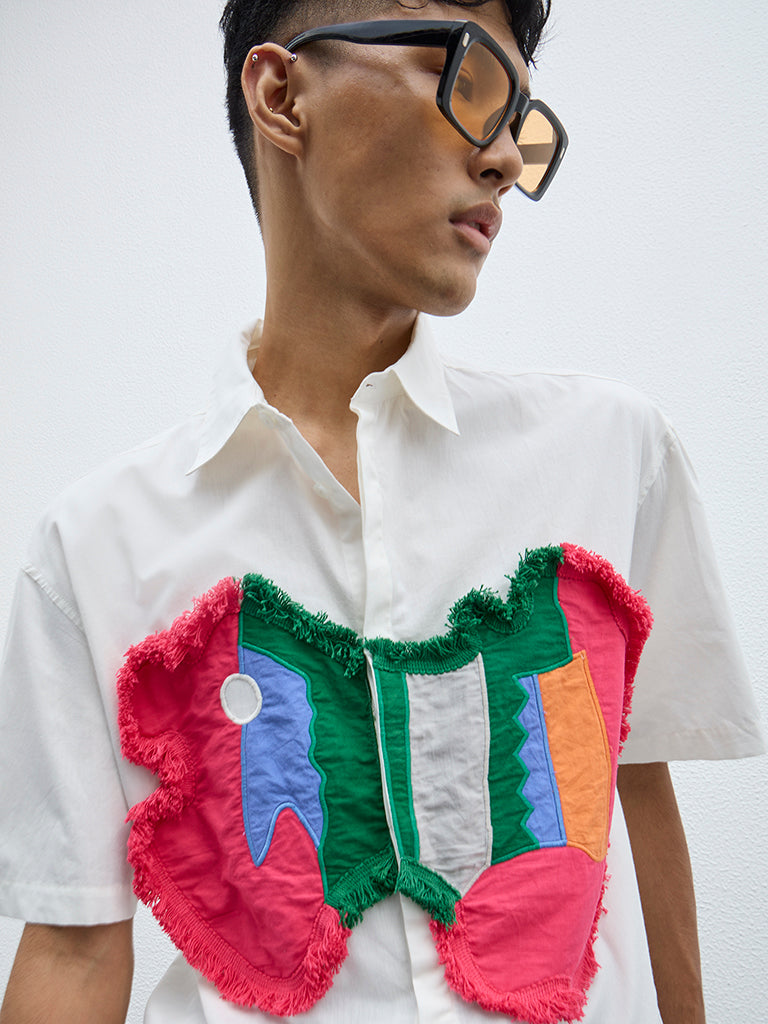 Nuon Off-White Applique Detailed Relaxed-Fit Cotton Shirt