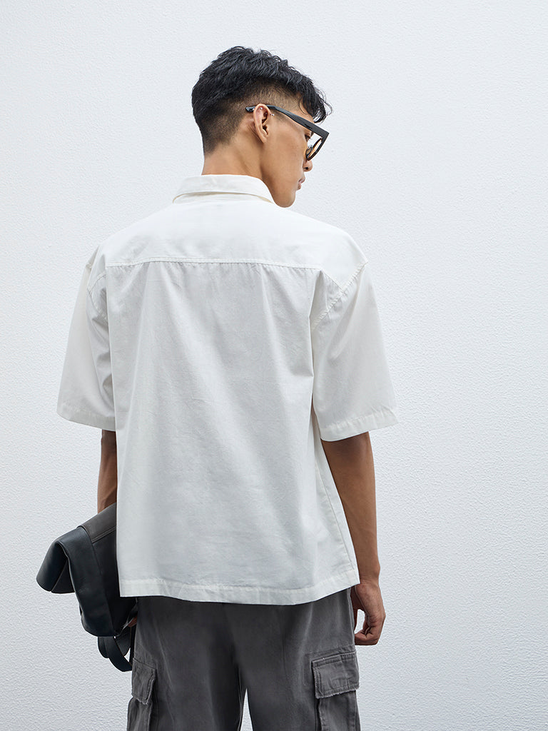 Nuon Off-White Applique Detailed Relaxed-Fit Cotton Shirt