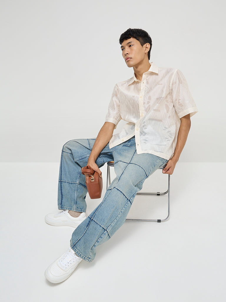 Nuon Off-White Self-Patterned Relaxed-Fit Shirt