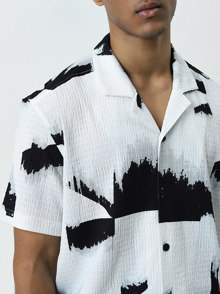 Nuon White Abstract Printed Relaxed-Fit Cotton Shirt