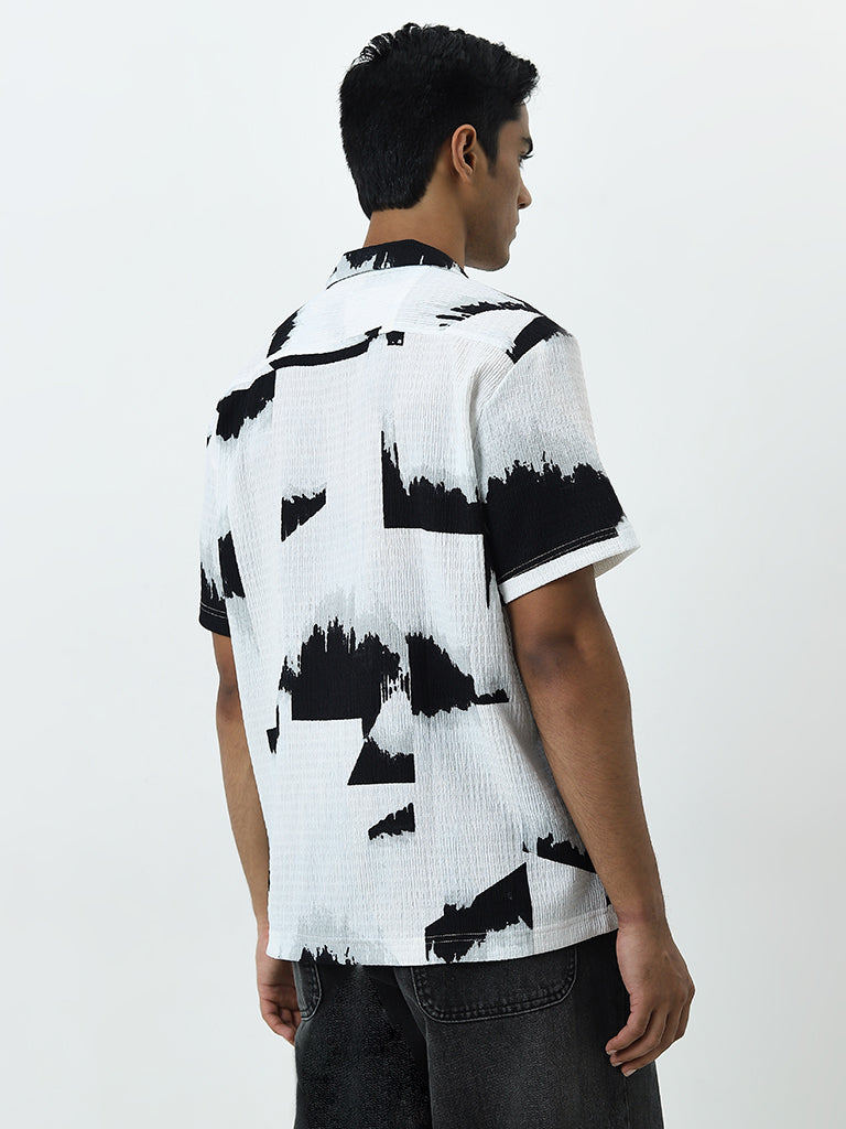 Nuon White Abstract Printed Relaxed-Fit Cotton Shirt