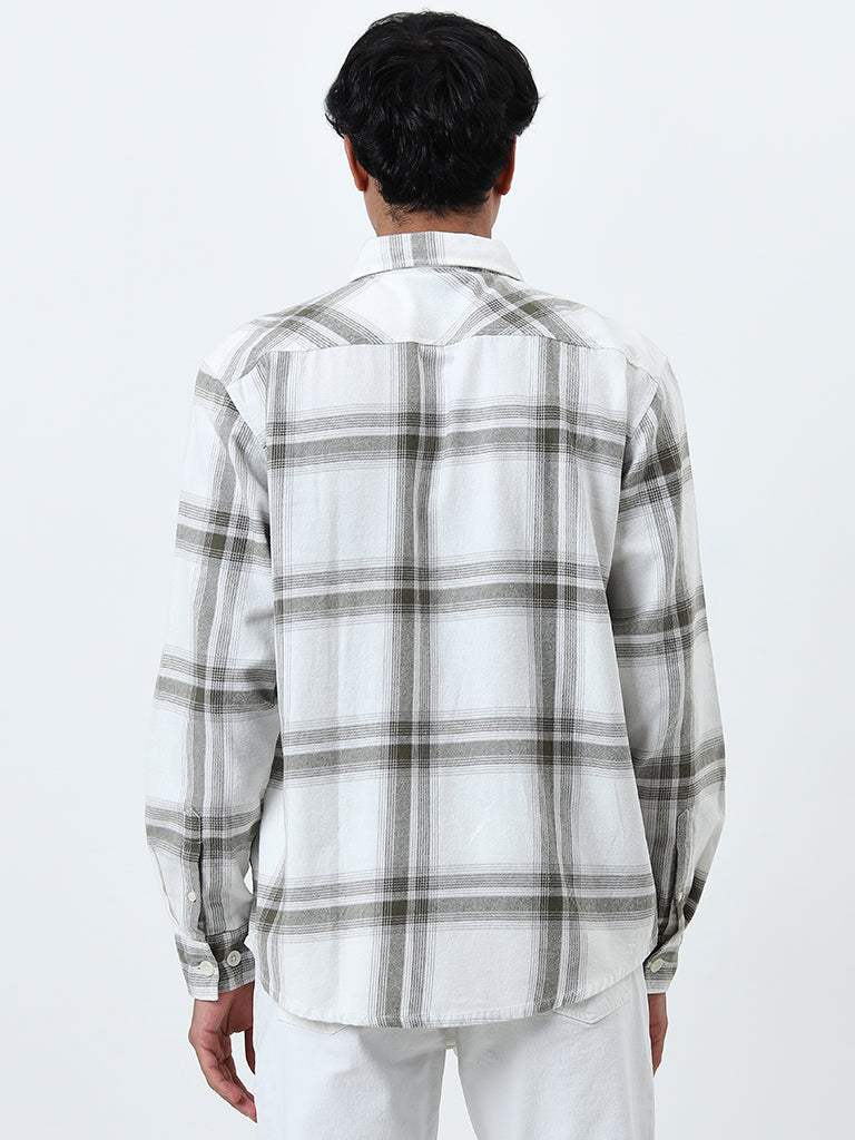 Nuon Olive Checkered Relaxed-Fit Cotton Shirt