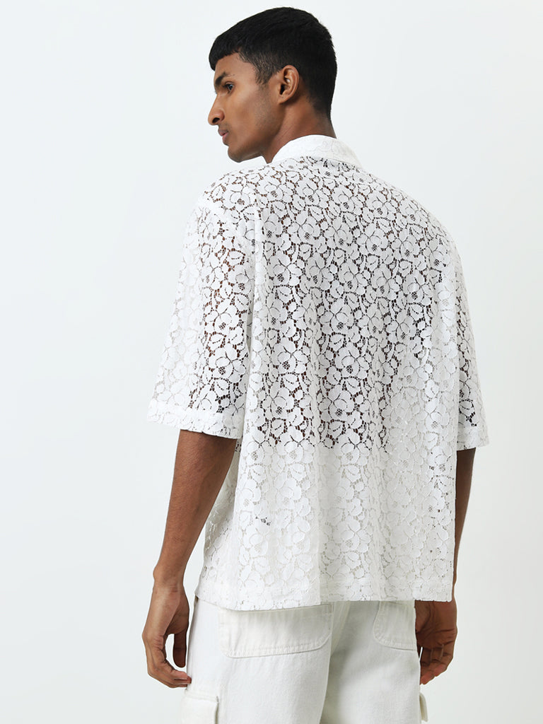 Nuon White Lace Design Relaxed-Fit Shirt