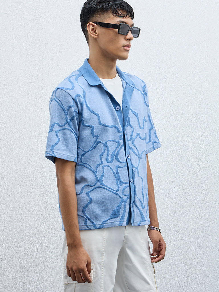 Nuon Blue Abstract Design Relaxed-Fit Shirt