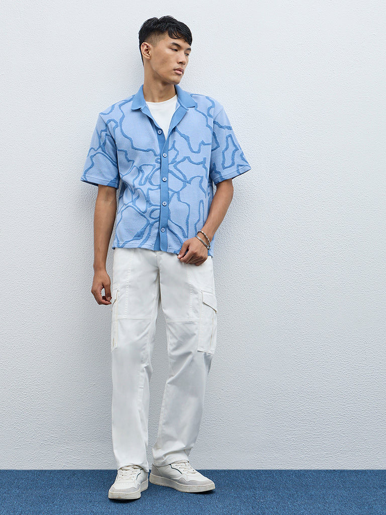 Nuon Blue Abstract Design Relaxed-Fit Shirt