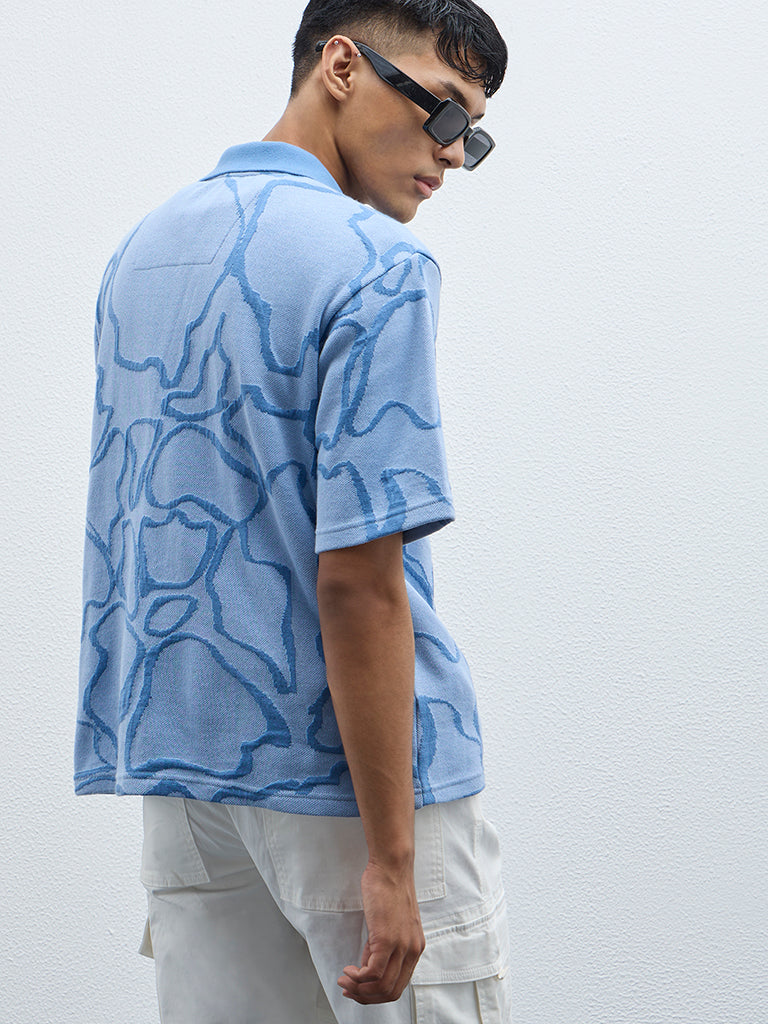 Nuon Blue Abstract Design Relaxed-Fit Shirt