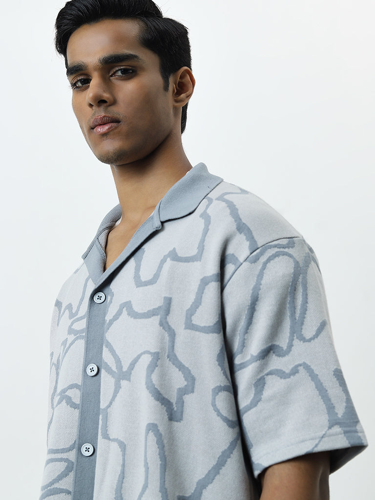 Nuon Grey Abstract Design Relaxed-Fit Shirt