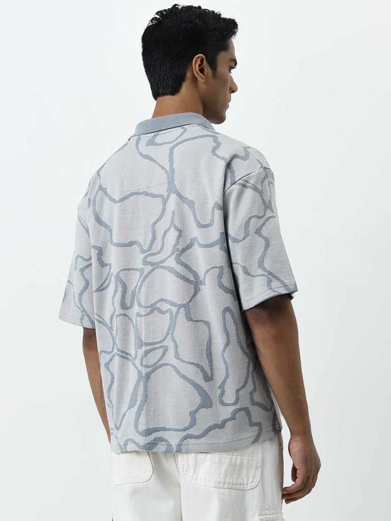 Nuon Grey Abstract Design Relaxed-Fit Shirt