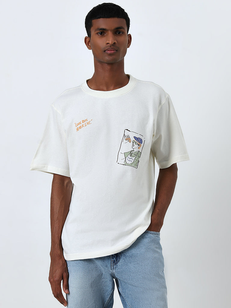 Nuon Off-White Graphic Design Relaxed-Fit Cotton T-Shirt