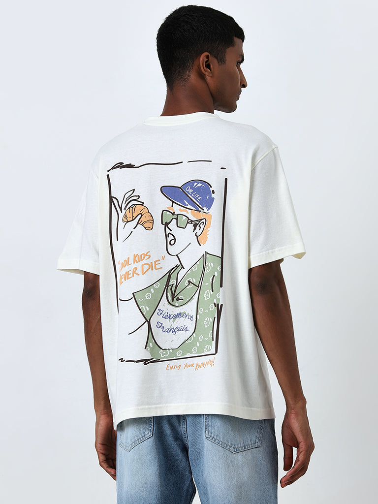 Nuon Off-White Graphic Design Relaxed-Fit Cotton T-Shirt