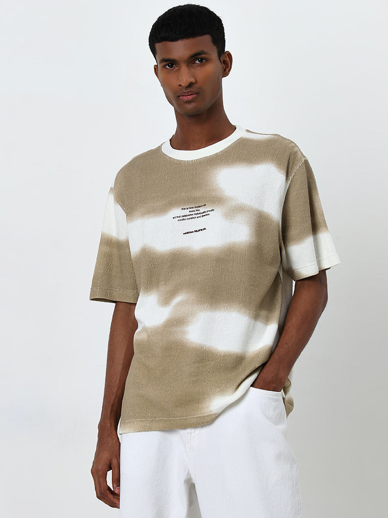 Nuon Tan Abstract Design Relaxed-Fit Cotton T-Shirt