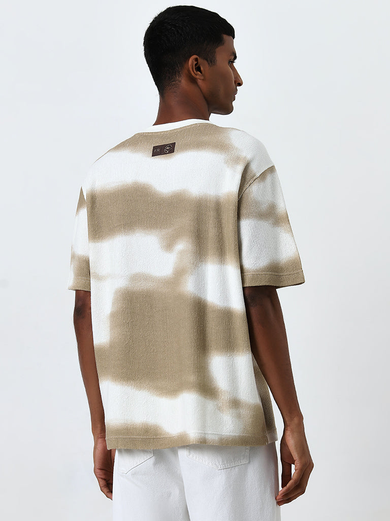 Nuon Tan Abstract Design Relaxed-Fit Cotton T-Shirt