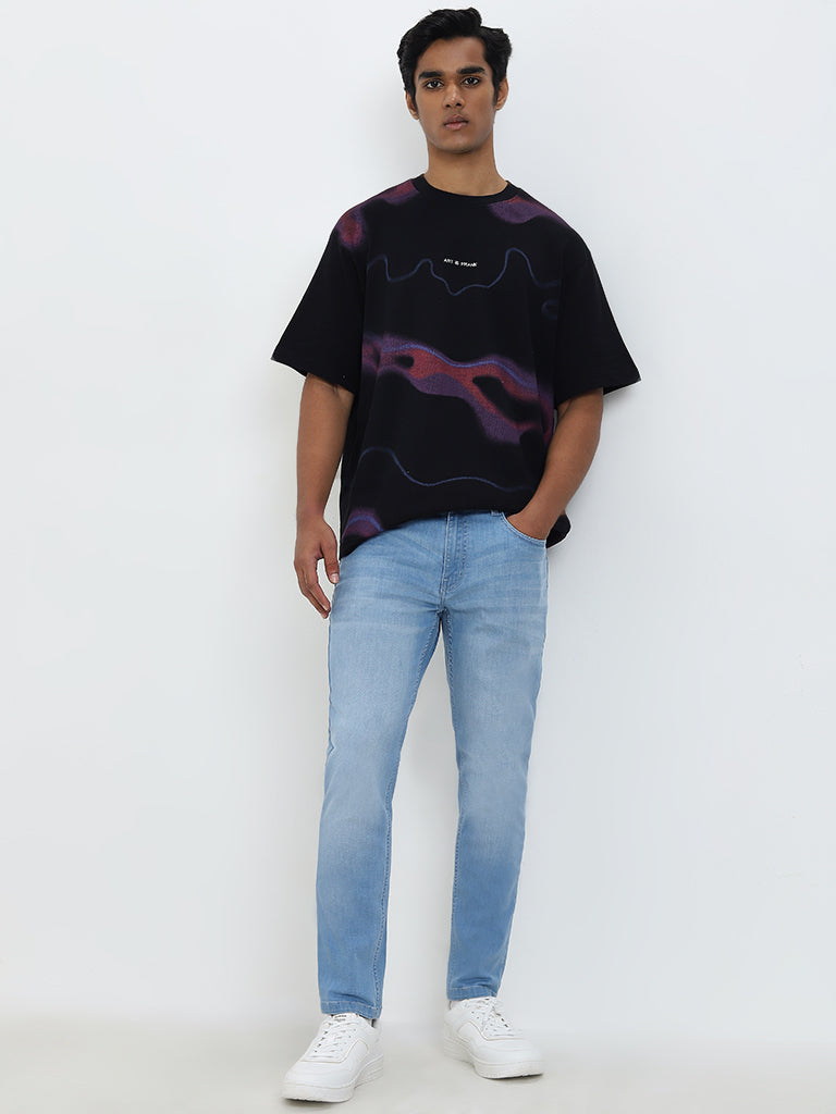 Nuon Black Abstract Design Relaxed-Fit Cotton T-Shirt