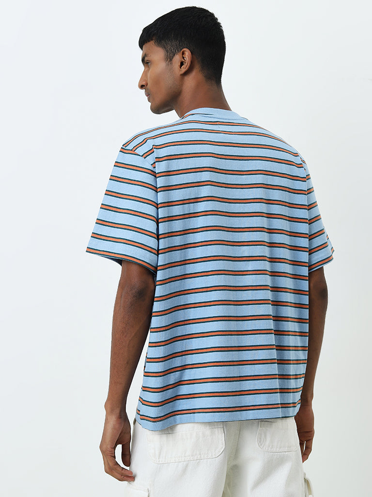 Nuon Blue Striped Relaxed-Fit Cotton T-Shirt