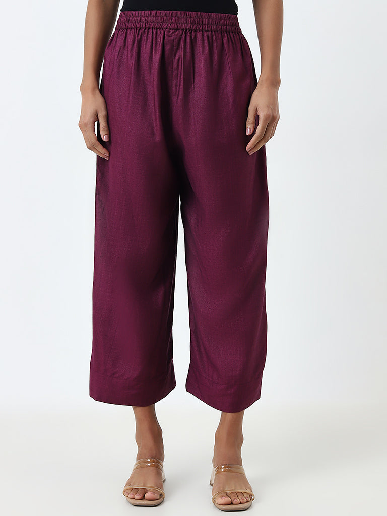 Zuba Purple Solid High-Rise Pants