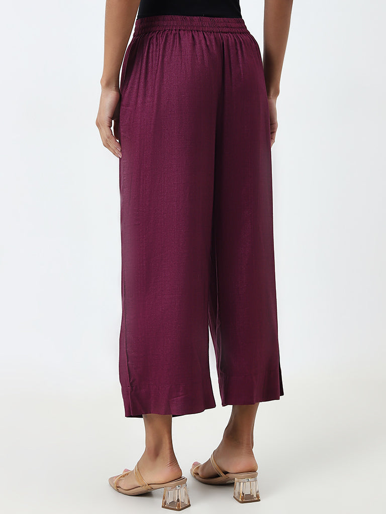 Zuba Purple Solid High-Rise Pants