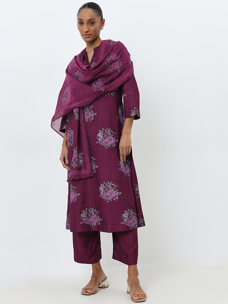 Zuba Purple Solid High-Rise Pants