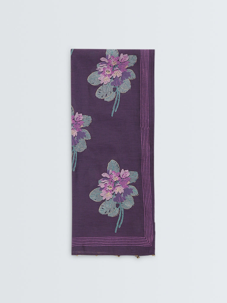 Zuba Purple Floral Printed Stole