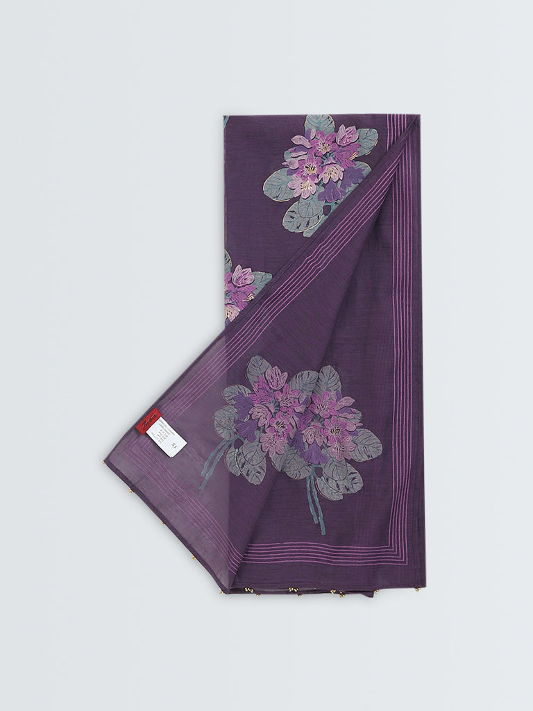 Zuba Purple Floral Printed Stole