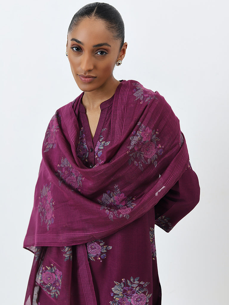 Zuba Purple Floral Printed Stole