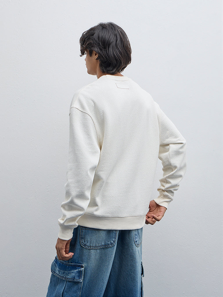 Nuon Off-White Text Design Relaxed-Fit Sweatshirt