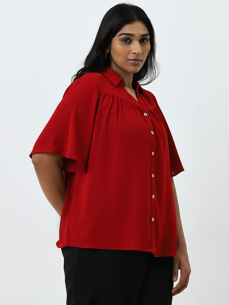 Gia Red Solid Blouse