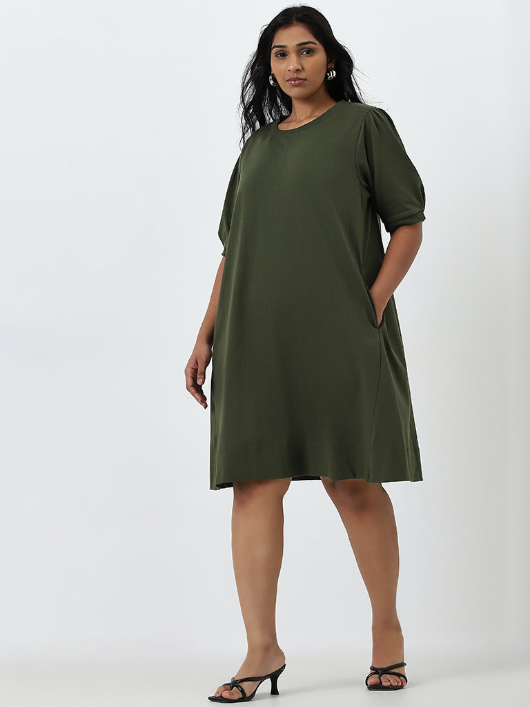 Gia Olive Solid Straight Cotton Dress